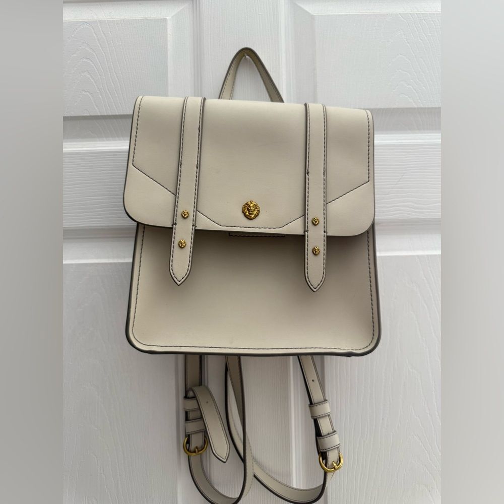 ANNE KLEIN Ivory Small BackPack with Gold Lion Heads faux leather adjustable